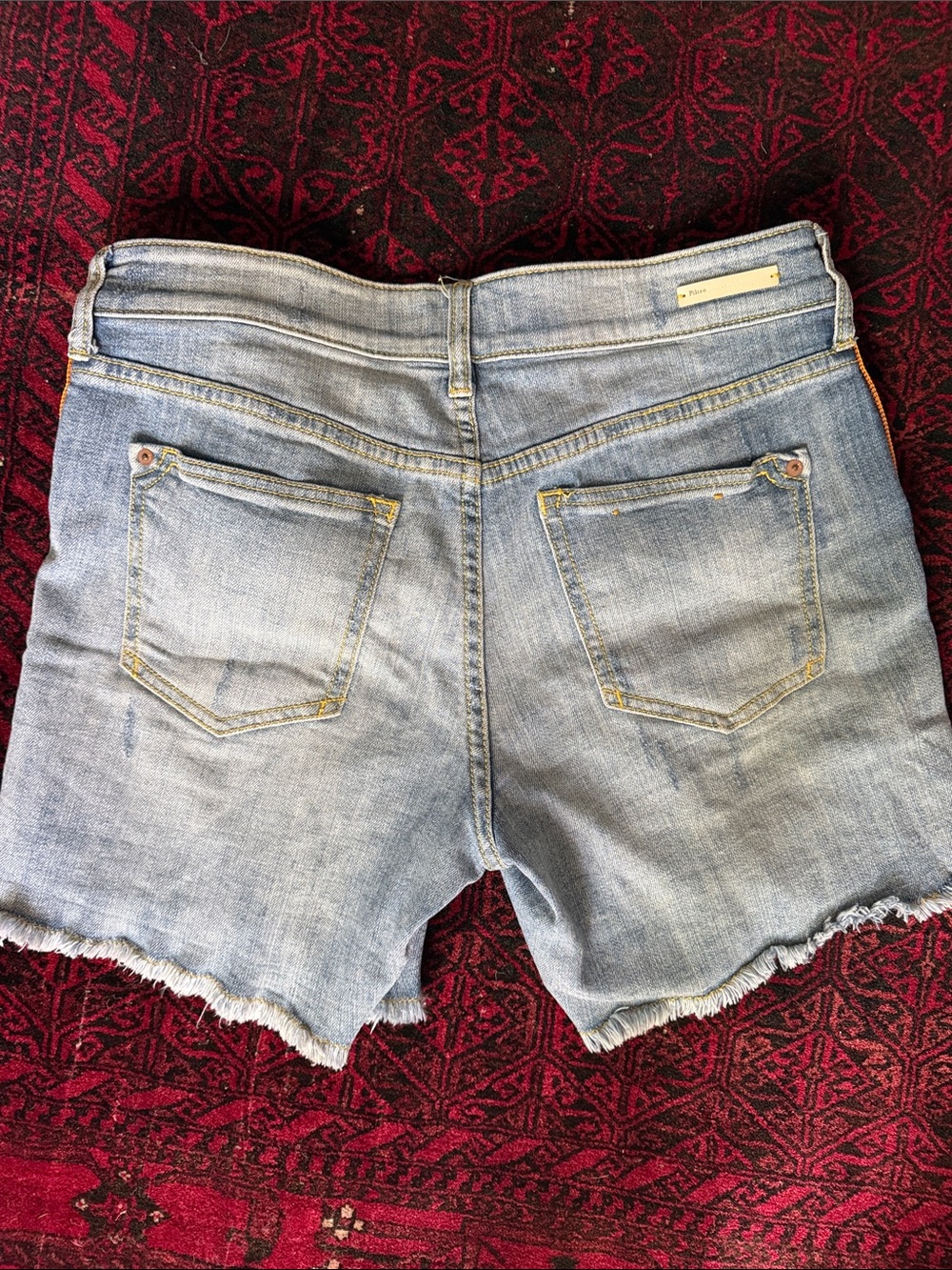 Pilcro Light Blue Denim Shorts with Orange & Yellow Embroidered Side Trim - Picture 4 of 5